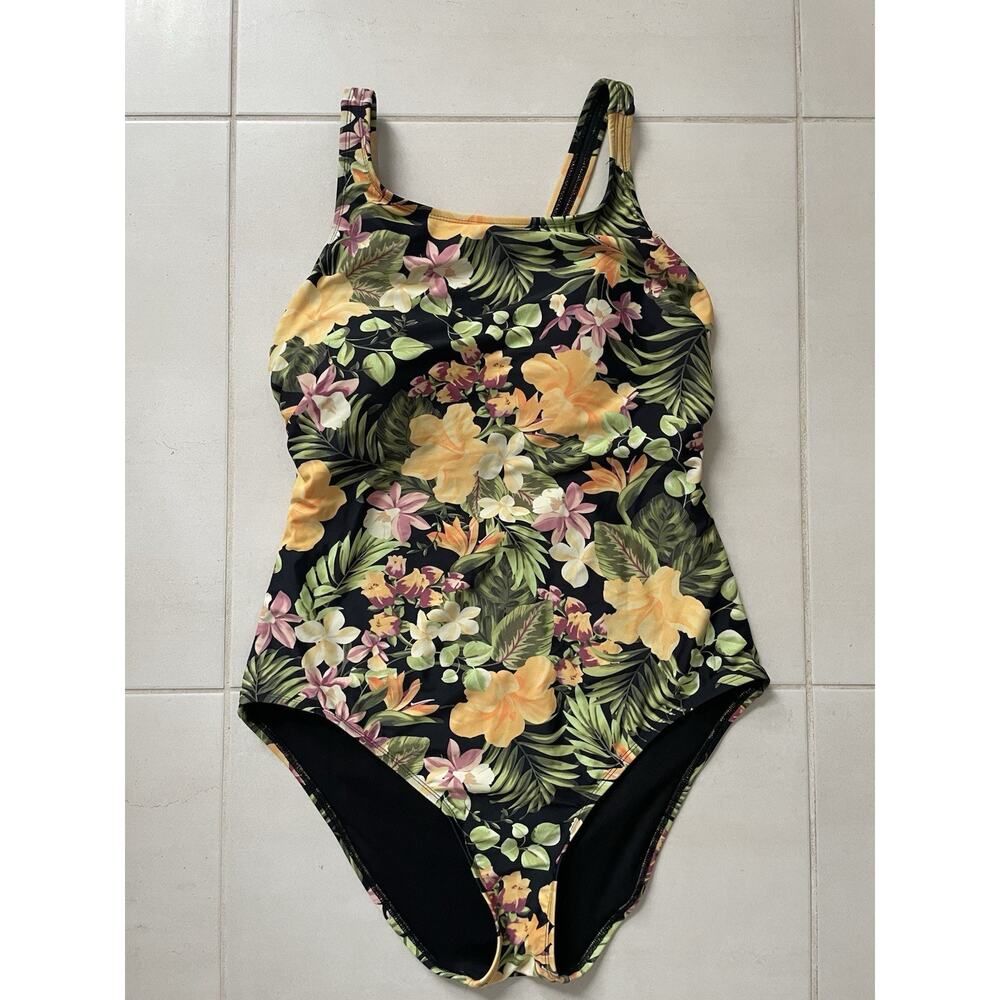 Hurley Swim One Piece Swimsuit Floral Criss Cross Back Swimwear